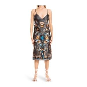 Leon Max Studio Womens Gray Sleeveless Satin Like Midi Cocktail Dress Sz 12 New